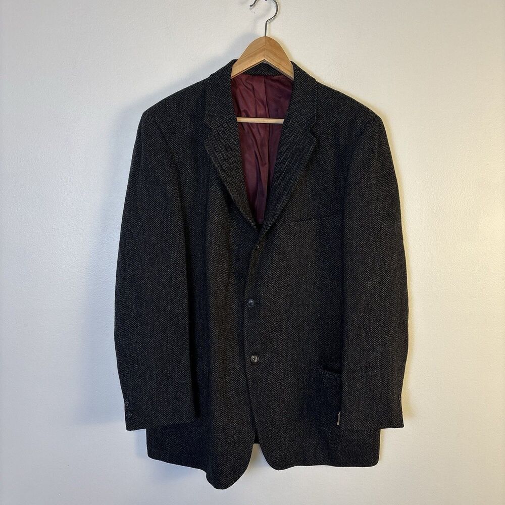 VTG 60s 70s College Hall Mens Dark Gray Herringbone Tweed Blazer Sport Coat 40R